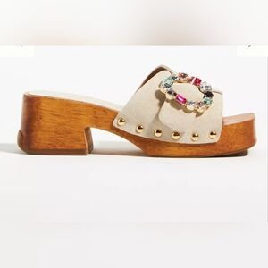 Free People X Vicenza Beige Wooden Heel Sandals New